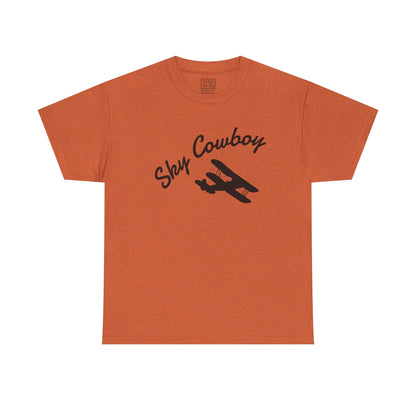 Sky Cowboy Unisex Heavy Cotton Tee | Vintage Pilot Shirt, Gift for Aviators, Casual Wear, Airplane Lover, Sky Themed Apparel