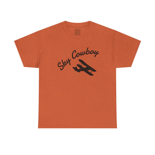 Sky Cowboy Unisex Heavy Cotton Tee | Vintage Pilot Shirt, Gift for Aviators, Casual Wear, Airplane Lover, Sky Themed Apparel