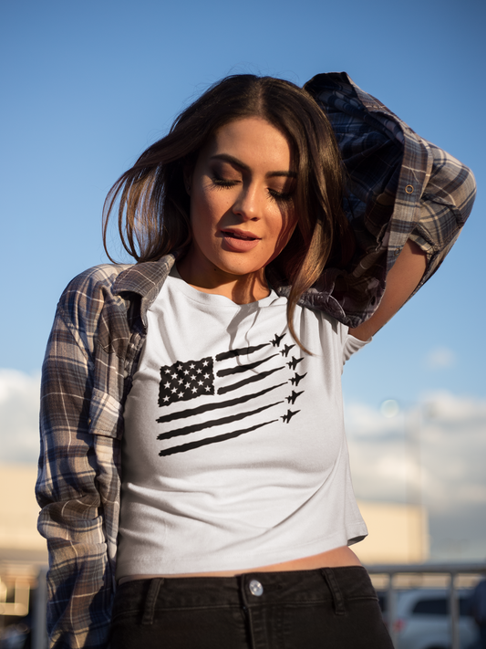 "American Flag" Jet Fighter - Street Crop Tee